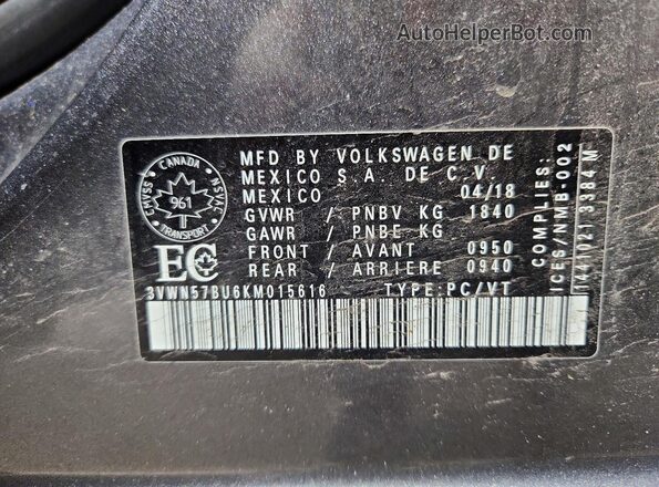 3VWN57BU6KM015616 2019 VOLKSWAGEN JETTA Gray Vista del compartimento del motor