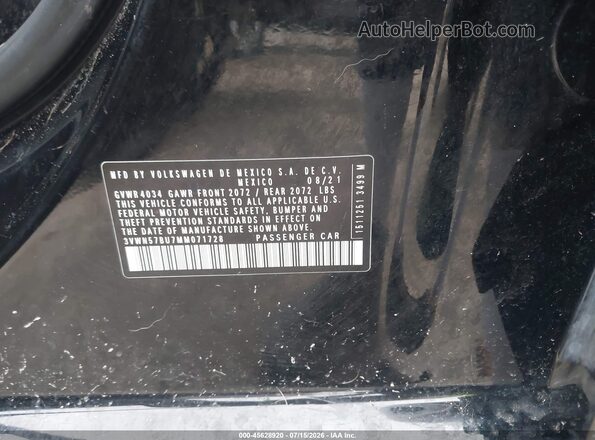 3VWN57BU7MM071728 2021 VOLKSWAGEN JETTA Black Շարժիչի բաժամունքի տեսք