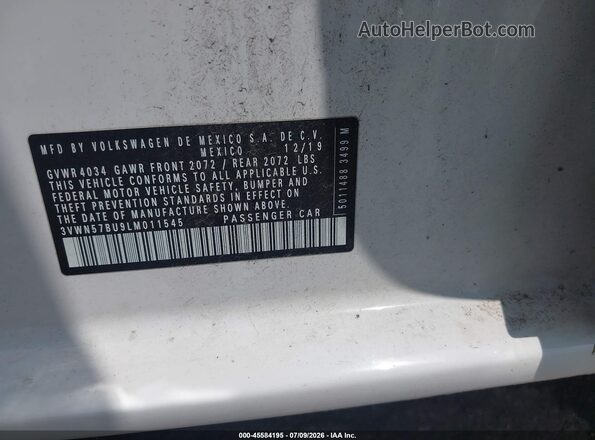 3VWN57BU9LM011545 2020 VOLKSWAGEN JETTA White Widok komory silnika
