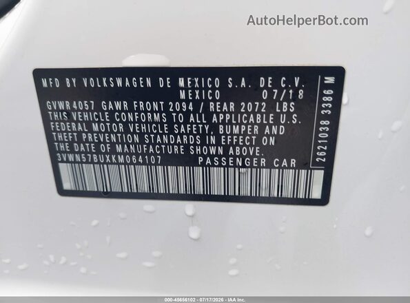 3VWN57BUXKM064107 2019 VOLKSWAGEN JETTA White Вид підкапотного простору