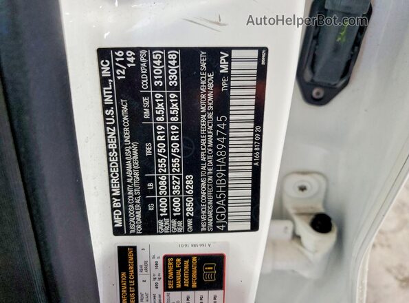 4JGDA5HB9HA894745 2017 MERCEDES-BENZ GLE White Vista interior de 360 grados