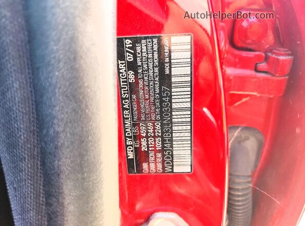 WDD5J4HB3LN033457 2020 MERCEDES-BENZ CLA-CLASS Red VIN կոդի պիտակի տեսք