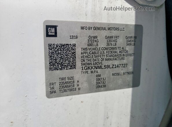 1GKKNMLS9LZ147727 2020 GMC ACADIA White Սալոնի 360 աստիճան տեսք