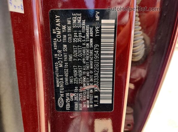 KM8J33A22GU195479 2016 HYUNDAI TUCSON Burgundy Панорамний вид салону 360°