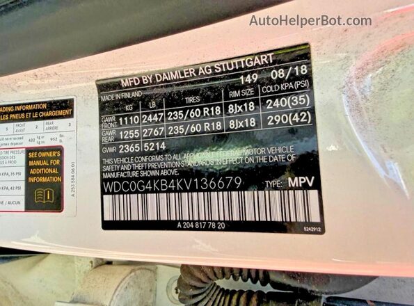 WDC0G4KB4KV136679 2019 MERCEDES-BENZ GLC-CLASS White Rear interior view