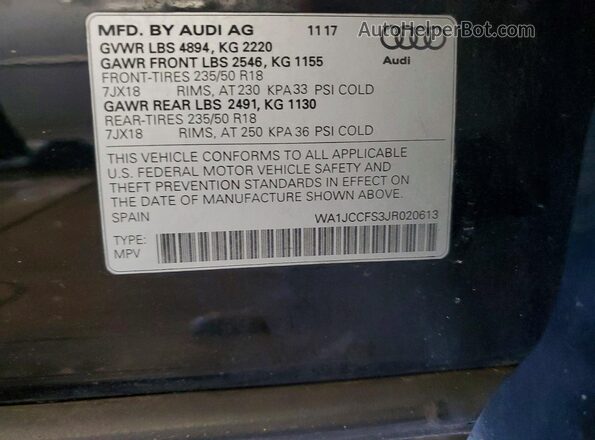 WA1JCCFS3JR020613 2018 AUDI Q3 Black Widok wnętrza 360 stopni