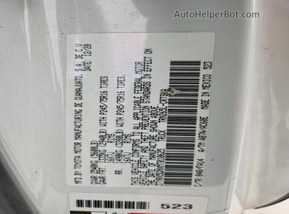 3TYRX5GNXMT010625 2021 TOYOTA TACOMA White Vista interior de 360 grados