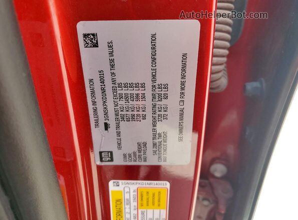 1GNSKPKD1NR140015 2022 CHEVROLET TAHOE Red 360 interior view
