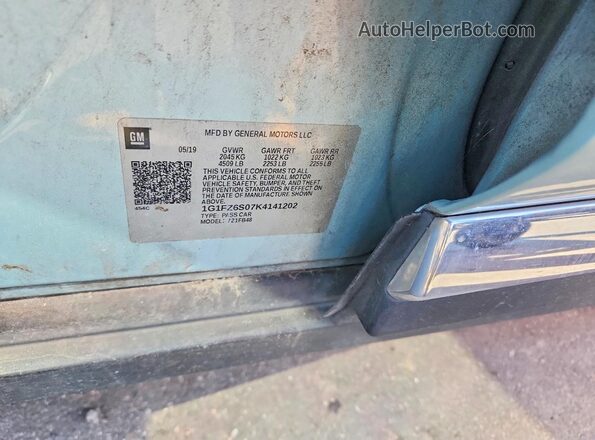 1G1FZ6S07K4141202 2019 CHEVROLET BOLT Turquoise VIN sticker view