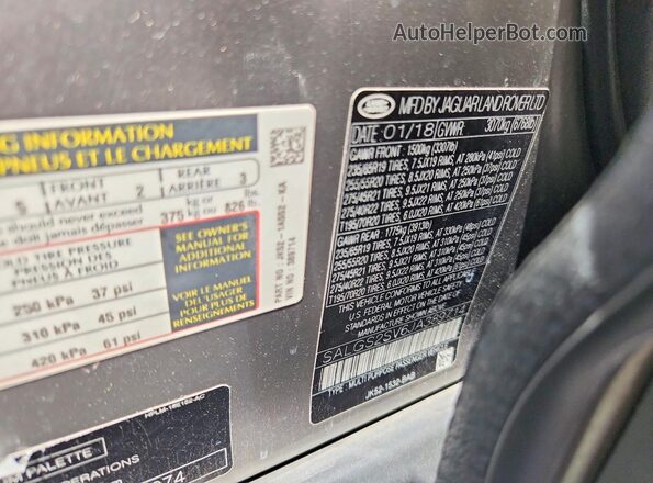 SALGS2SV6JA389714 2018 LAND ROVER RANGE Gray Панорамний вид салону 360°