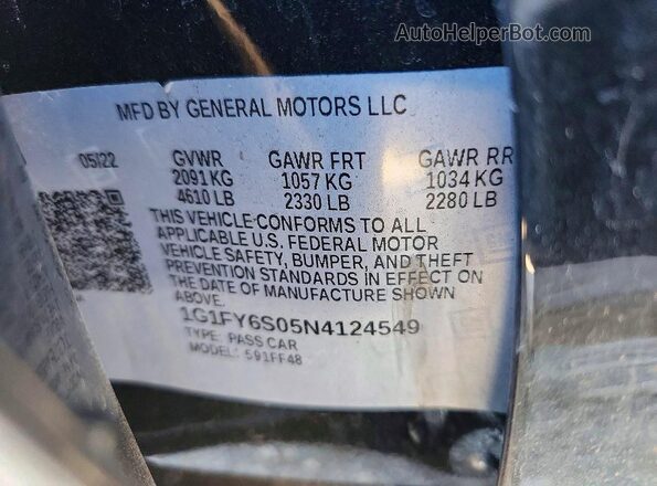 1G1FY6S05N4124549 2022 CHEVROLET BOLT Черный Вид наклейки с VIN-кодом