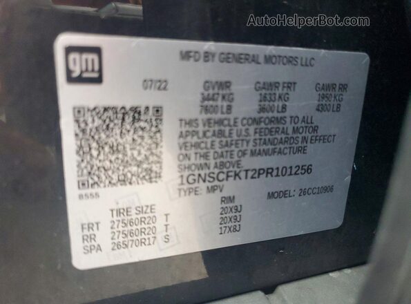 1GNSCFKT2PR101256 2023 CHEVROLET SUBURBAN Black Панорамний вид салону 360°