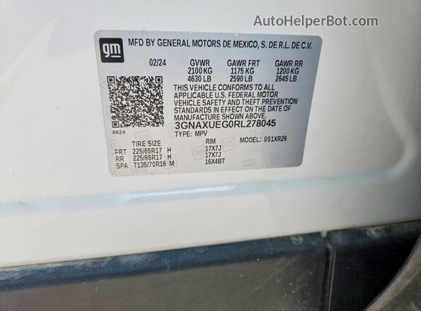 3GNAXUEG0RL278045 2024 CHEVROLET EQUINOX White Սալոնի 360 աստիճան տեսք