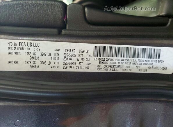 1C4RJFBG9GC303031 2016 JEEP GRAND Gray Widok wnętrza 360 stopni