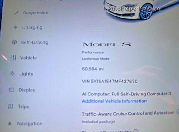 5YJSA1E47MF427870 2021 TESLA MODEL S White Widok zestawu wskaźników