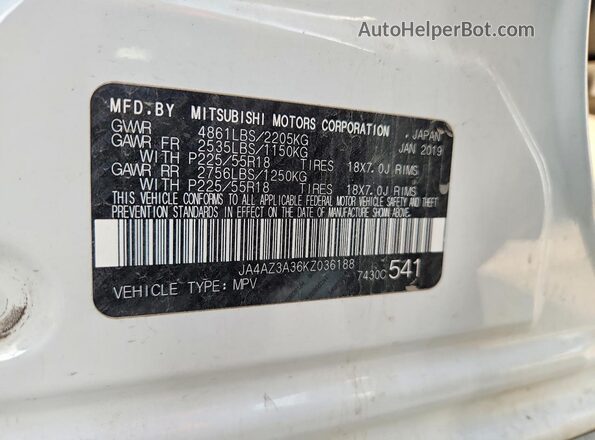 JA4AZ3A36KZ036188 2019 MITSUBISHI OUTLANDER Белый Панорамный вид салона 360°