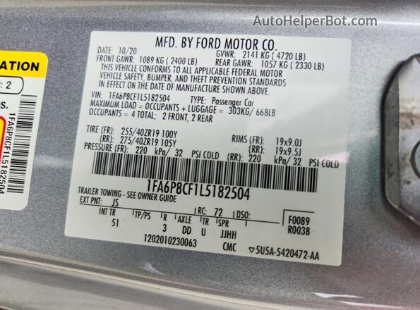 1FA6P8CF1L5182504 2020 FORD MUSTANG Silver Շարժիչի բաժամունքի տեսք