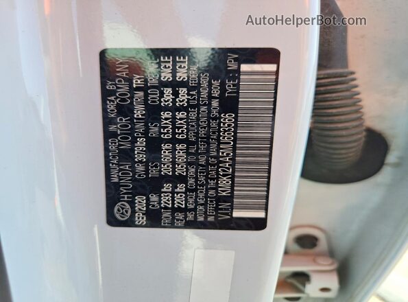 KM8K12AA5MU663566 2021 HYUNDAI KONA White Vista de la etiqueta del VIN