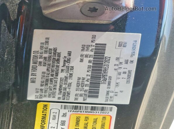 1FA6P8TH9H5312022 2017 FORD MUSTANG Black Սալոնի 360 աստիճան տեսք