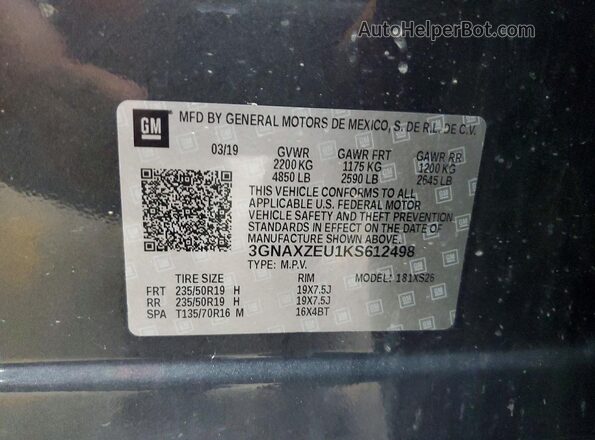 3GNAXZEU1KS612498 2019 CHEVROLET EQUINOX Gray Սալոնի 360 աստիճան տեսք