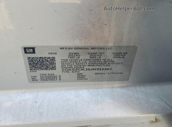 1GKS2CKJ5JR312407 2018 GMC YUKON Silver Սալոնի 360 աստիճան տեսք