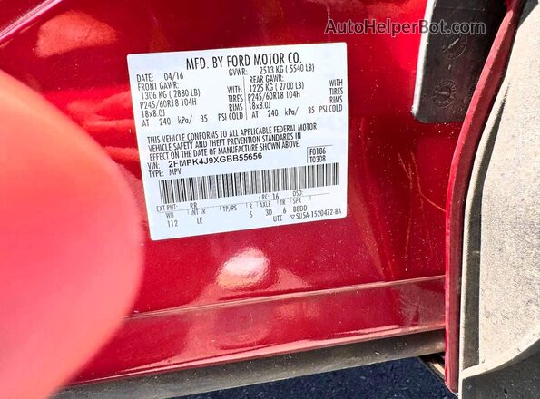 2FMPK4J9XGBB55656 2016 FORD EDGE Red Widok wnętrza 360 stopni