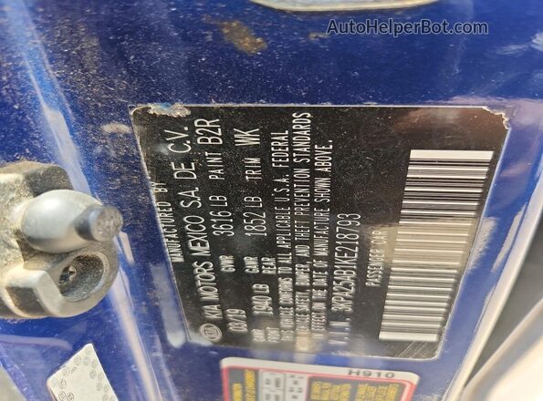 3KPA25AB1KE218793 2019 KIA RIO Blue Vista de la etiqueta del VIN