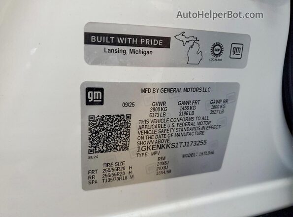 1GKENKKS1TJ173255 2026 GMC ACADIA Белый Панорамный вид салона 360°
