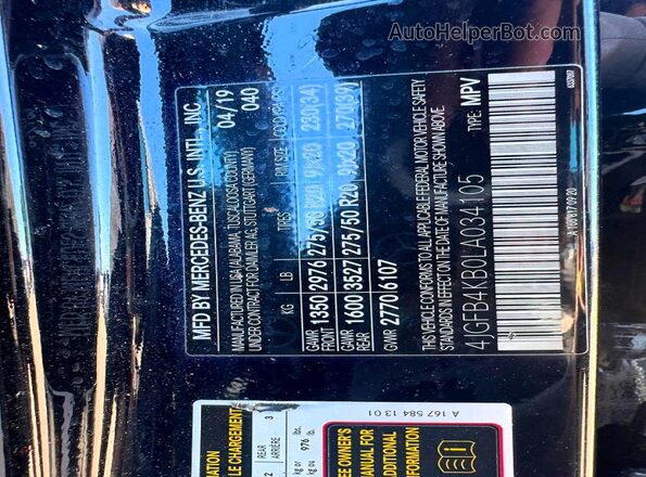 4JGFB4KB0LA034105 2020 MERCEDES-BENZ GLE-CLASS Black Widok tylnych siedzeń