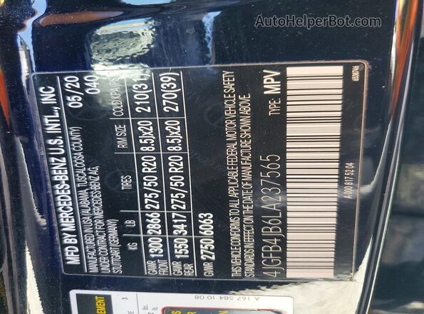 4JGFB4JB6LA237565 2020 MERCEDES-BENZ GLE Черный 