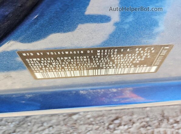 3VWC57BU6KM051152 2019 VOLKSWAGEN JETTA Blue Vista de la etiqueta del VIN