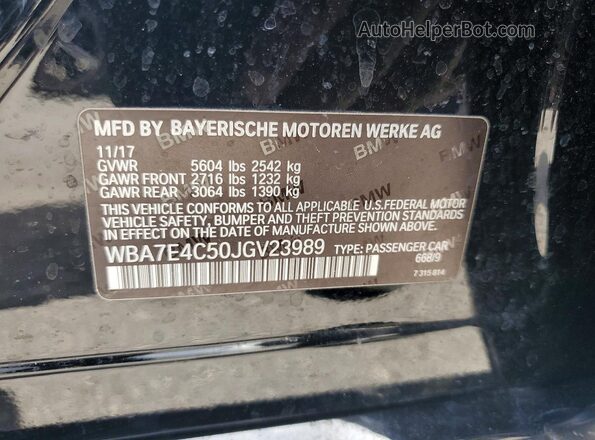 WBA7E4C50JGV23989 2018 BMW 7 SERIES Black Widok naklejki z numerem VIN