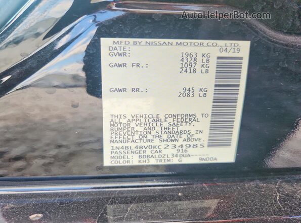 1N4BL4BV0KC234985 2019 NISSAN ALTIMA Black VIN կոդի պիտակի տեսք