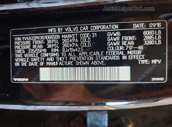 YV4A22PKXG1066509 2016 VOLVO XC90 Gray Vista interior de 360 grados