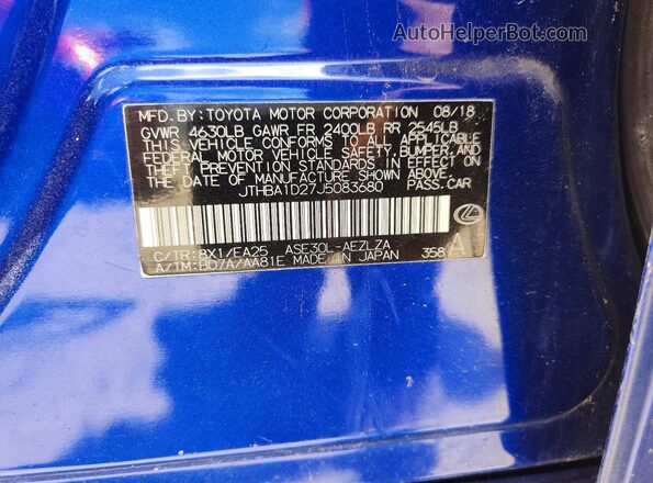JTHBA1D27J5083680 2018 LEXUS IS Blue Սալոնի 360 աստիճան տեսք
