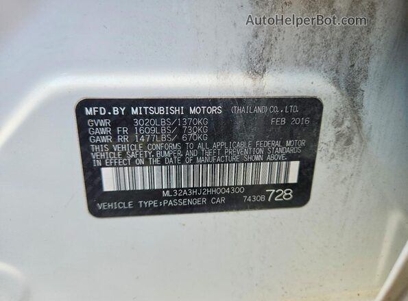 ML32A3HJ2HH004300 2017 MITSUBISHI MIRAGE White VIN sticker view
