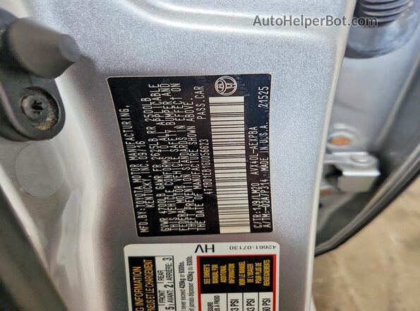 4T1BD1EB1GU056623 2016 TOYOTA AVALON Silver Vista de la etiqueta del VIN