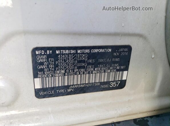 JA4AR3AW1HZ017308 2017 MITSUBISHI OUTLANDER White Սալոնի 360 աստիճան տեսք