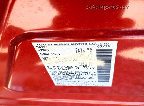 5N1AR2MM4GC655737 2016 NISSAN PATHFINDER Red VIN sticker view