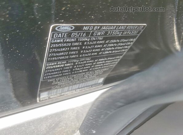 SALGS2EF8GA295590 2016 LAND ROVER RANGE ROVER Черный Вид наклейки с VIN-кодом