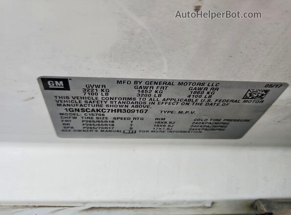 1GNSCAKC7HR309167 2017 CHEVROLET TAHOE White 360 interior view