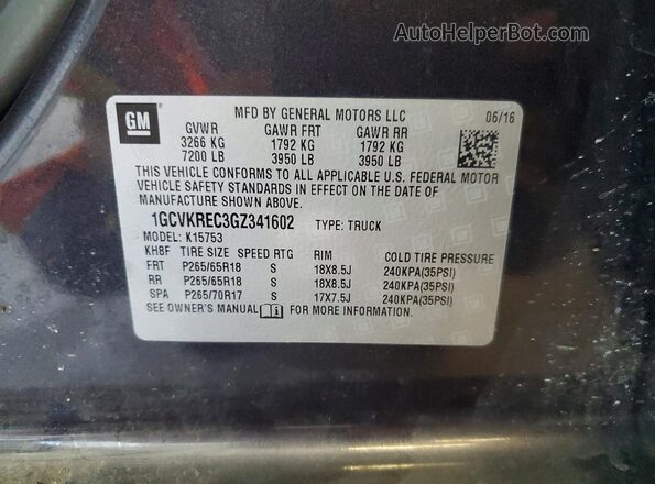 1GCVKREC3GZ341602 2016 CHEVROLET SILVERADO Charcoal Vista interior de 360 grados