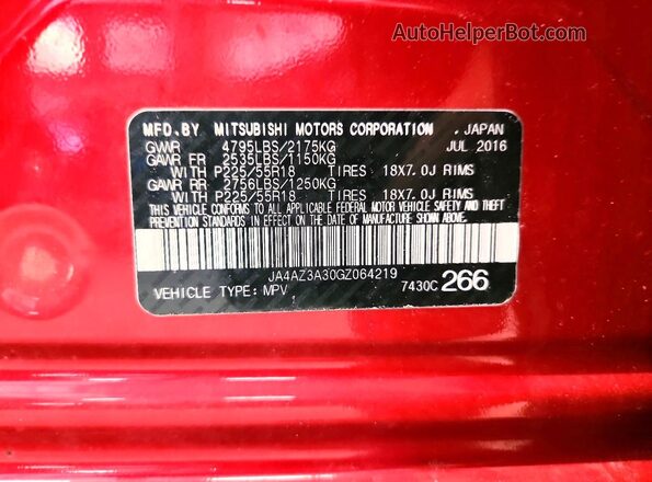 JA4AZ3A30GZ064219 2016 MITSUBISHI OUTLANDER Red Vista interior de 360 grados