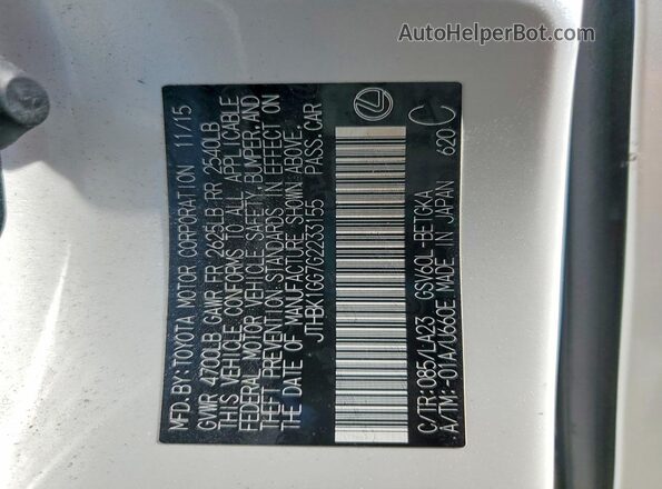 JTHBK1GG7G2233155 2016 LEXUS ES350 White Vista de la etiqueta del VIN