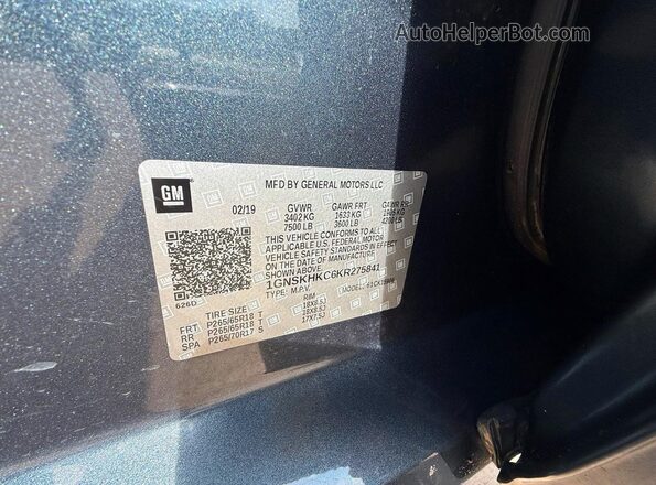 1GNSKHKC6KR275841 2019 CHEVROLET SUBURBAN Gray უკანა სალონის ხედი