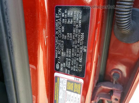KNDJ23AU6L7076884 2020 KIA SOUL Orange Vista de la etiqueta del VIN