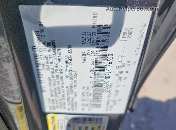 3FA6P0HD7JR176550 2018 FORD FUSION Gray VIN sticker view