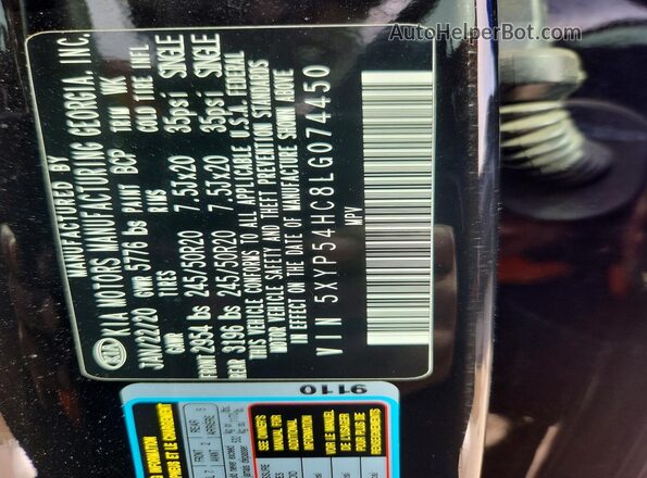 5XYP54HC8LG074450 2020 KIA TELLURIDE Черный Панорамный вид салона 360°