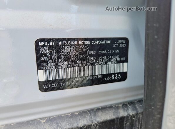 JA4J4VA88RZ024866 2024 MITSUBISHI OUTLANDER Белый Панорамный вид салона 360°