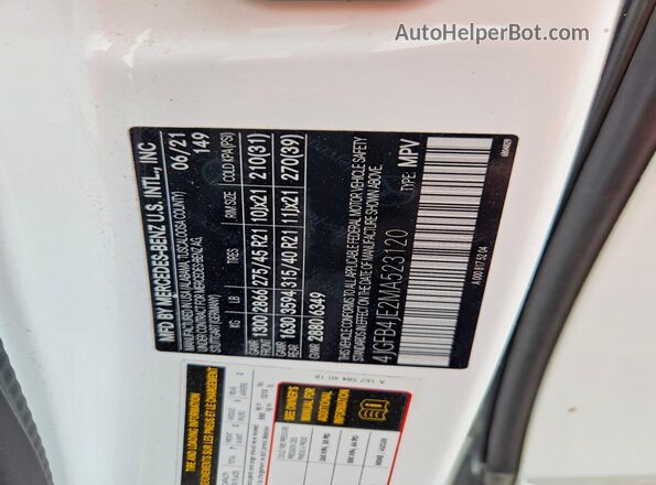 4JGFB4JE2MA523120 2021 MERCEDES-BENZ GLE-CLASS White Vista interior de 360 grados